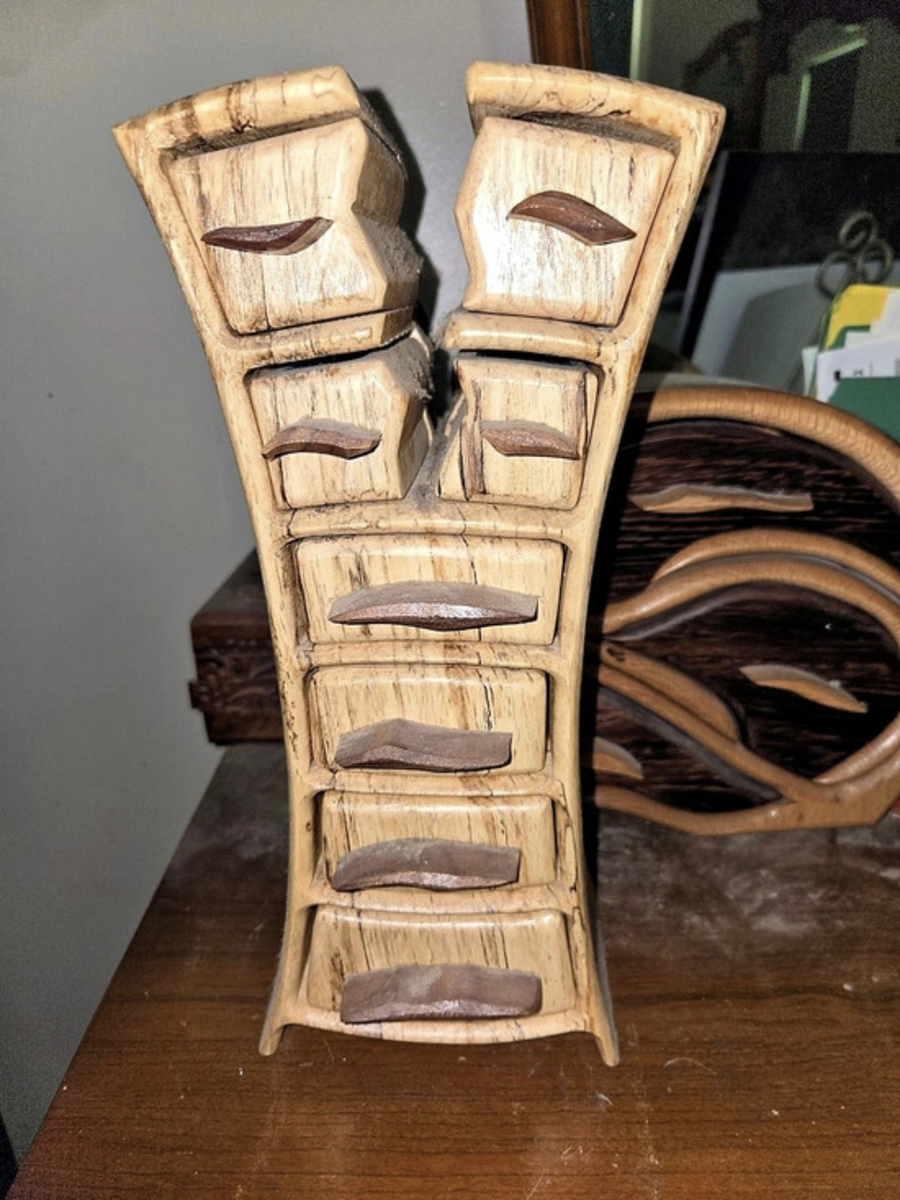 Hand-Carved Wooden Jewelry Box Brown
